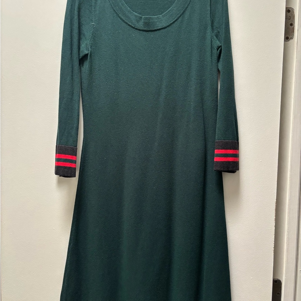 Boden Trudy Knitted Dress Dark Green with Red Stripes